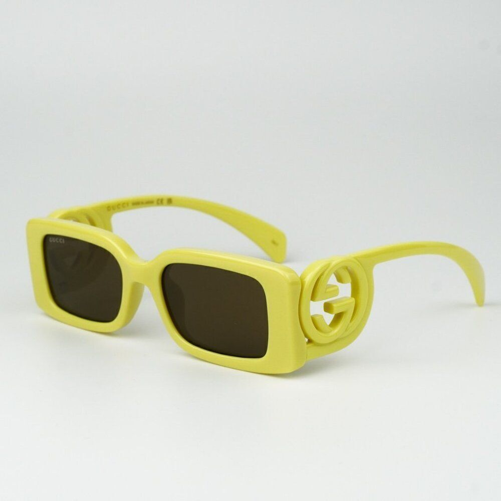 NEW Gucci GG1325S 007 Acid Yellow Brown Rectangle Unisex Sunglasses GG 1325S